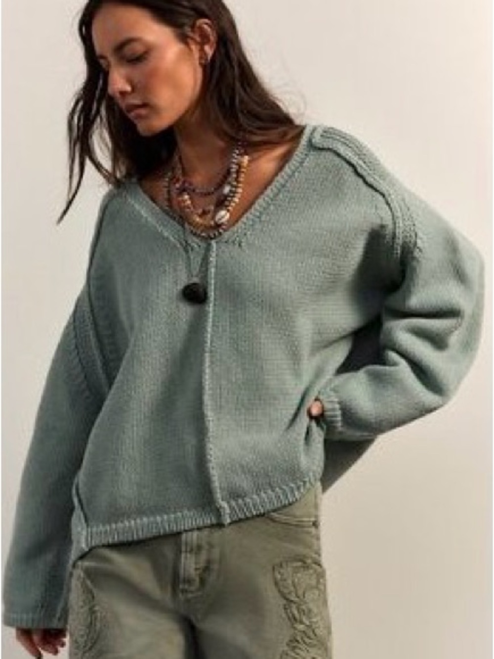 NWOT We The Free Monarch Oversized Knit Sweater in Sage Green
